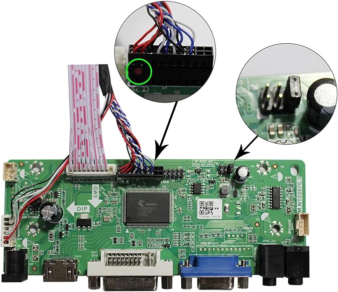 VSDISPLAY DVI VGA Audio LCD Controller Board 68676.3 Work for 14 15.6 1366x768 LTN140AT01 LTN140AT02 LTN140AT03 LTN156AT02 LTN156AT05 LTN156AT09 LTN156AT24 LVDS 40 Pin LCD Screen