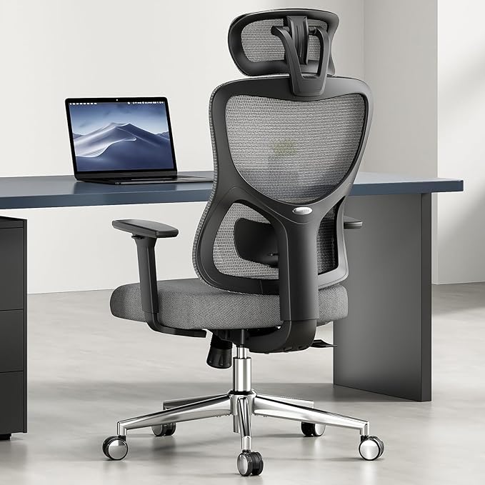 Ergonomic Office Chair with 3D Armrests &amp Adjustable High Back - Reclining Computer Desk Chair with Lumbar Support and Headrest for Gaming and Home Office 350 lbs Capacity (Grey Model C)