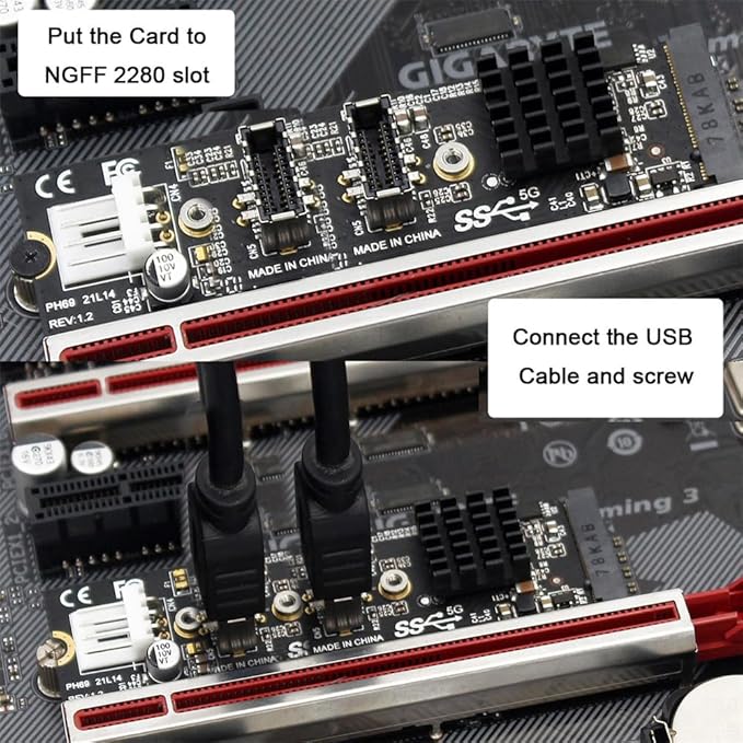 Xiwai 5Gbps USB 3.1 Type-E to USB 3.0 19/20Pin Dual Ports Splitter HUB 10Gbps USB 3.1 Type-E Front Panel Socket to NVME NGFF M-Key Express Card Adapter for Motherboard (NVME to USB3.1 Type-E+Type-E)