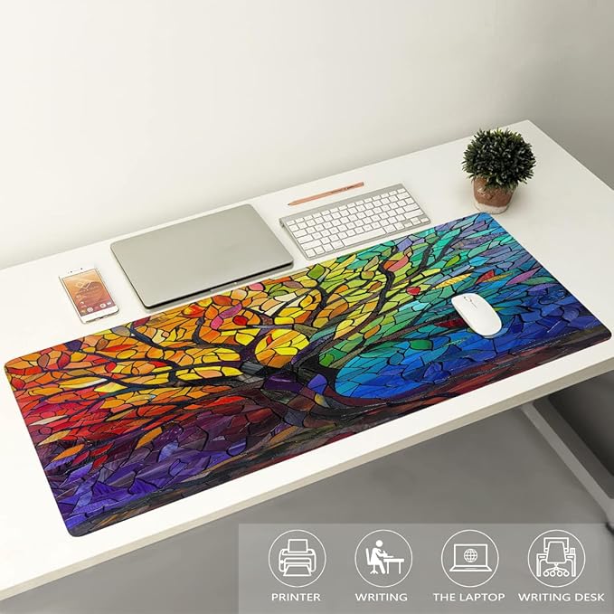 Color Tree Glass Large Mouse Pad Gaming Mousepad Desk Mat for Desktop Computer Keyboard Waterproof Mouse Mat Desk Pad with Non-Slip Base for Game School Office Home 35.4 x 15.7