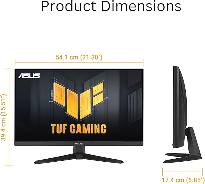 ASUS TUF Gaming 24” (23.8” viewable) 1080P Monitor (VG249QE5A) - FHD 144Hz Overclock to 146Hz IPS Extreme Low Motion Blur Sync 1ms Speakers Variable Overdrive DisplayWidget Center 3yr Warranty