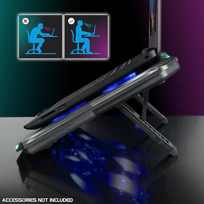 ENHANCE Infiltrate 3 Laptop Cooling Pad with RGB LED Lights - Gaming Cooler Stand with 8 Quiet Fans 7-Angle Adjustable Dual USB Hub Metal Cooling Plate for 13-17.3 Gaming Notebooks