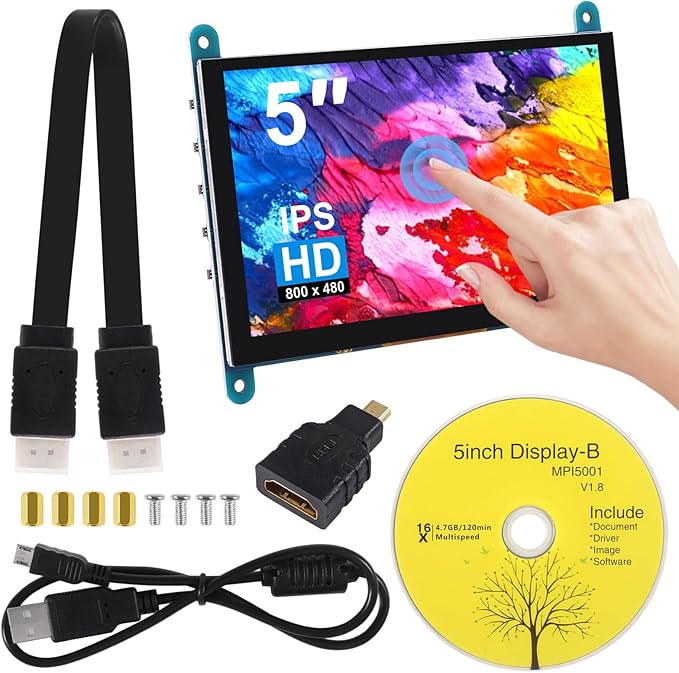 5 Inch IPS Touch Screen Display 800×480 Capacitive Screen HDMI HD Screen Full View Color LCD Liquid Crystal Screen for Windows 10 8 7 BB Black etc