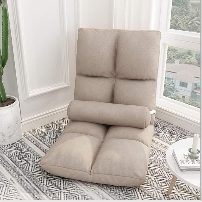 Adjustable 5Position Floor Chair -Pillow Gaming Chair-Cushion Dorm Rocker-Gamer-Comfy for Reading Game Meditating-Simplicity Style-and Free Long Bolster Pillow(Beige)