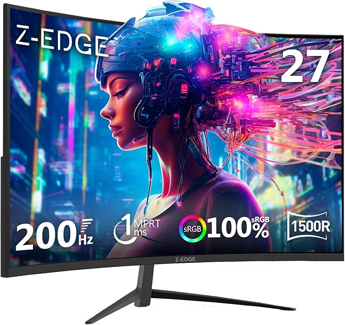 Z-Edge 27 inch Curved Gaming Monitor FHD 1080P 200Hz 165Hz 144Hz Curved 1500R PC Monitor MPRT 1ms FreeSync Low Blue Light 350nits16.7M Colors UG27 Frameless Bezel 1X DP and 1X HDMI