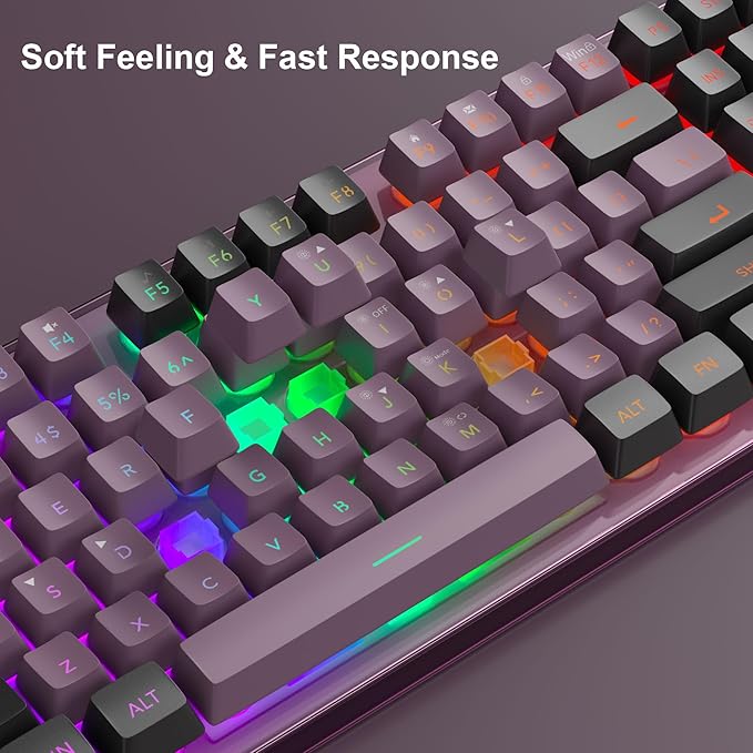 Gaming Keyboard and Mouse Combo K1 RGB LED Backlit Keyboard with 104 Key Computer PC Gaming Keyboard for PC/Laptop (Blackcurrant)
