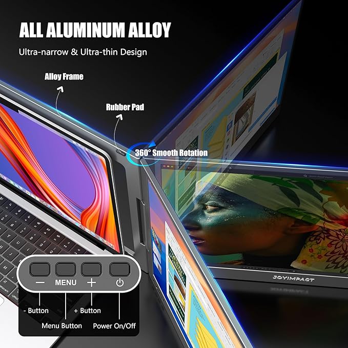 Dual Screen Laptop Monitor Extender 15.6 Fully Compatible Laptop Triple Screen Extender FHD 1080P IPS Portable Monitor for Laptops 12~17 inch Plug &amp Play with USB-C for Win/Mac/PS5/Switch/PS4