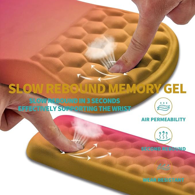 Hokafenle 2 in 1 Ergonomic Mouse Pad Wrist Support &amp Wrist Rest for Computer Keyboard Set with Relieve Carpal Tunnel Pain Massage Bulge and Full Memory Gel Design (2In1 Set Sunset Glow)