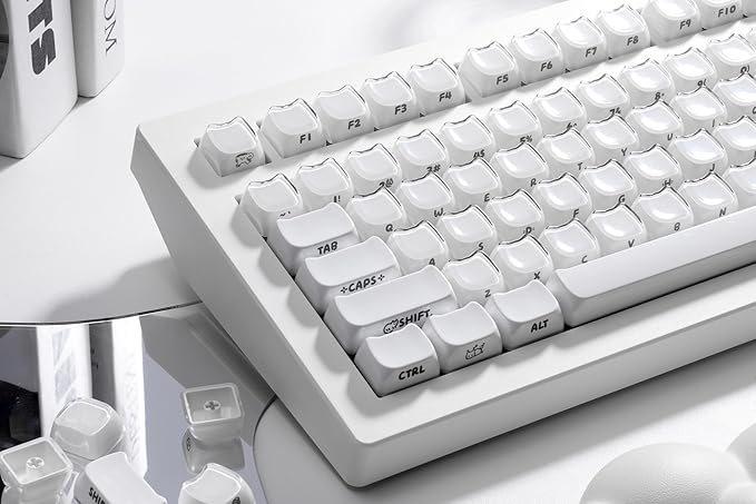 ZORNHER CG870 Wireless Mechanical Keyboard80% White Gaming Keyboard Creamy KeyboardCute Jelly Cat Clear Ceramic Jade KeycapsGirly Aesthetics Kitty KeyboardCreamy Sounding Linear Switches