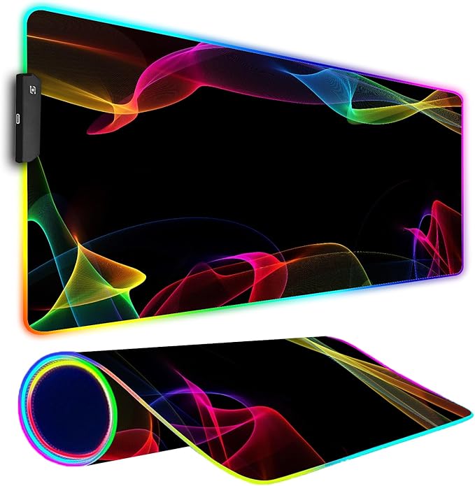 RGB Gaming Mouse Pad Large Mousepad with Led Light Gaming Accessories Keyboard Pad for Desk Non-Slip Rubber Base Big Mouse Mat for Gamer 31.5 X 11.8 Inch Colorful