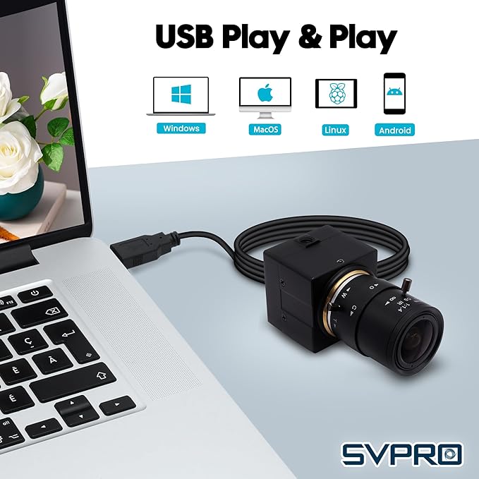 SVPRO 5MP 30fps USB Camera with 2.8-12mm Zoom Lens Close-up Camera for Machine MonitoringIMX335 Low Light Industrial Camera for Computer LaptopUVC Plug in Webcam for WindowsMacOSLinuxAndroid