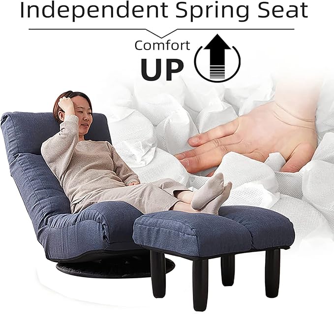 360-degree Swivel Gaming Chair Folding Floor Chair with Adjustable Backrest Cushion Padded Indoor Chaise Lounge with Stool Lazy Sofa Couch Rocker Gaming Chair for Teens and Adults