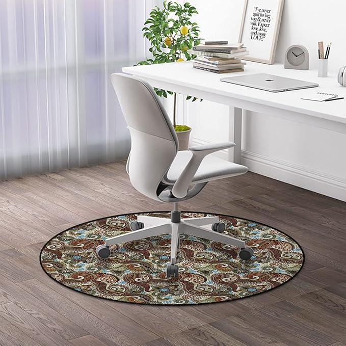 Multicolor Round Office Chair Mats Home Rolling Gaming Chair Mat Teardrop with a Curved Tip Motif in a Colorful Gaming Chair Mat Under Computer Desk Paisley Diameter 48 in