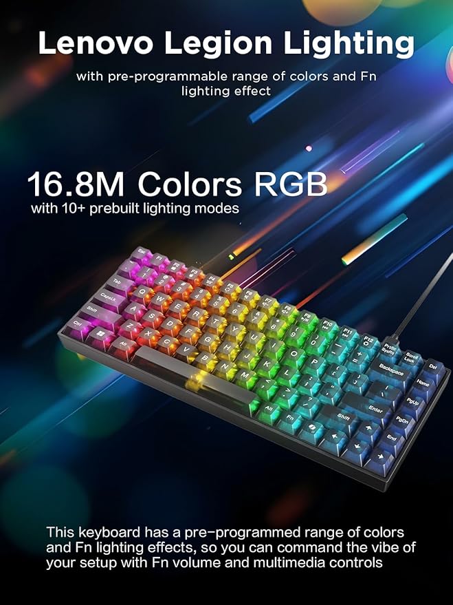 Lenovo Legion K510 Mini Pro Wired Mechanical Gaming Keyboard - 75% Compact Design RGB Illumination Hot-Swappable Mechanical Switches Programable Keys