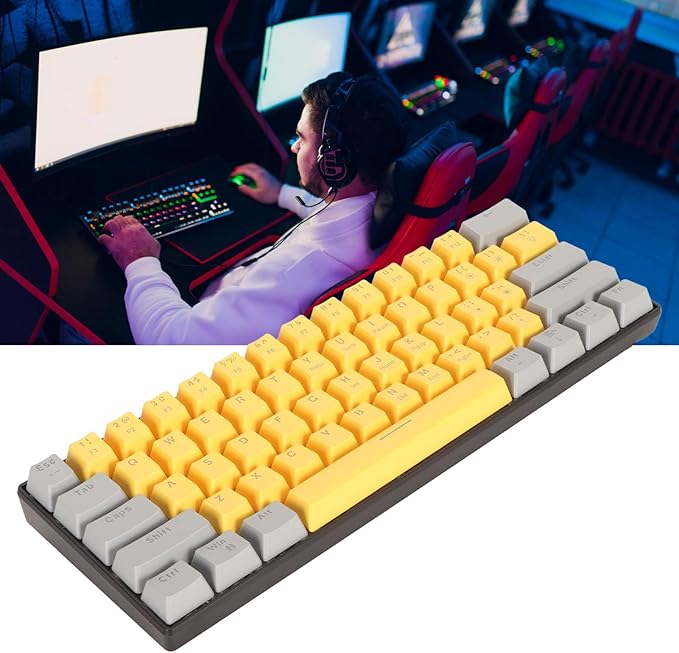 GOWENIC Mechanical Keyboard 60% Mechanical Gaming Keyboard with LED Backlit 61 Keys Compact Mini Wired Keyboard Mechanical Shaft Switches for PC Laptop (Grayish Yellow