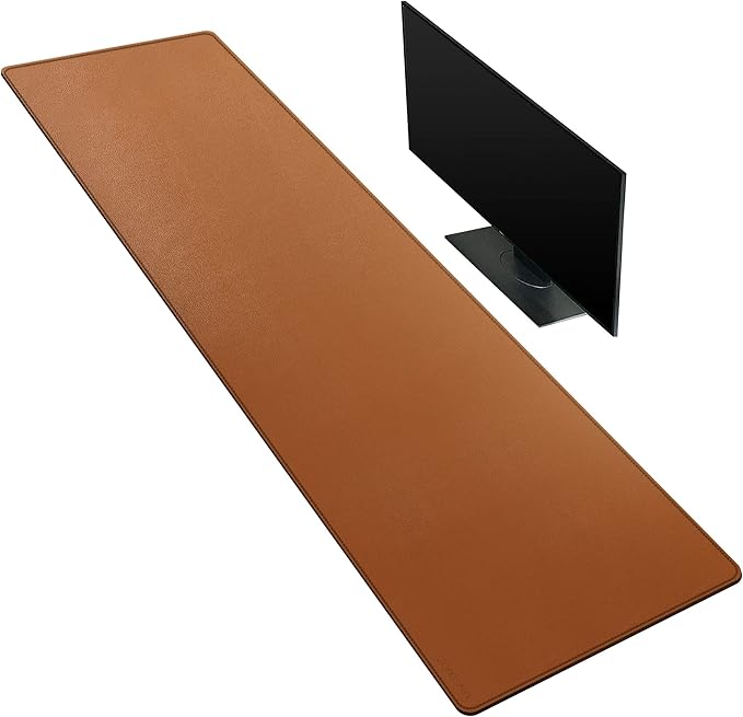 ZORESYN Waterproof PU Leather Desk Pad (63.0x15.8) - Office Desk Mat for Keyboard and Mouse - Light Brown Extended Mouse Pad with Nonslip Base for Home &amp Office