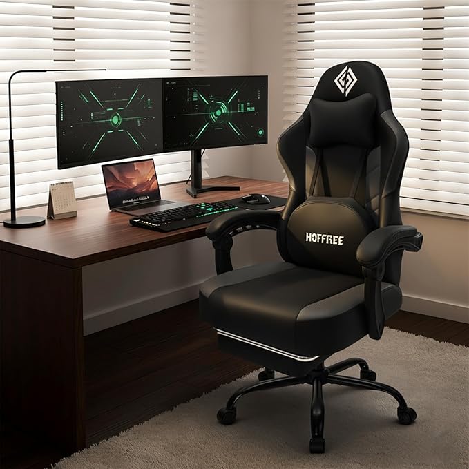 HOFFREE 3D Kneading Massage Gaming Chair with Heated Massage Lumbar Support Office Computer Chairs for Adults with Footrest Ergonomic Comfy Game Chair for Gaming Office 400lbs Black
