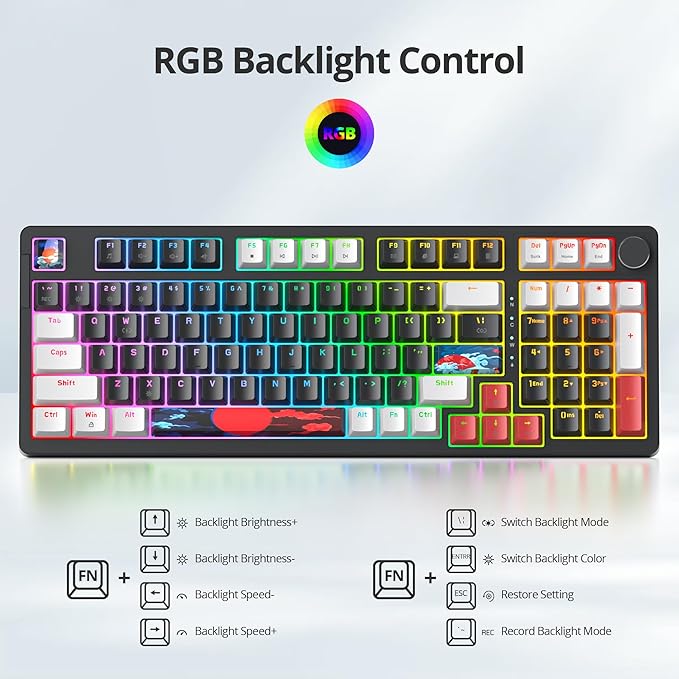 Wired Creamy Gaming Keyboard with Number Pad 96% Hot-swappable Mechanical Keyboard Full Layout Custom Keyboard Gasket Mounted with Red Switch Knob Control(Black)