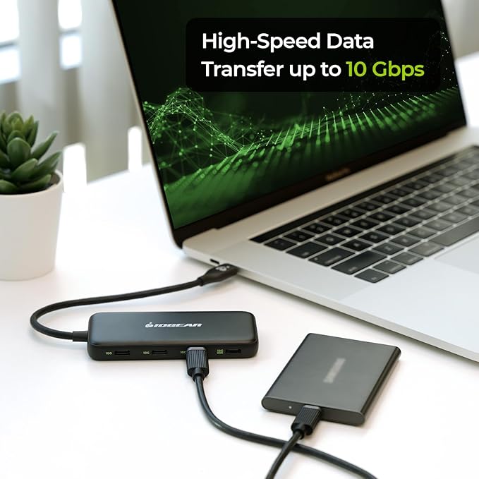 IOGEAR 4-Port USB-C Hub USB 3.2 Gen 2 10Gbps 100W Power Pass-Through High-Speed USB-C Expansion Hub for SSDs Hard Drives Laptops macOS Windows (GUH3C4C)