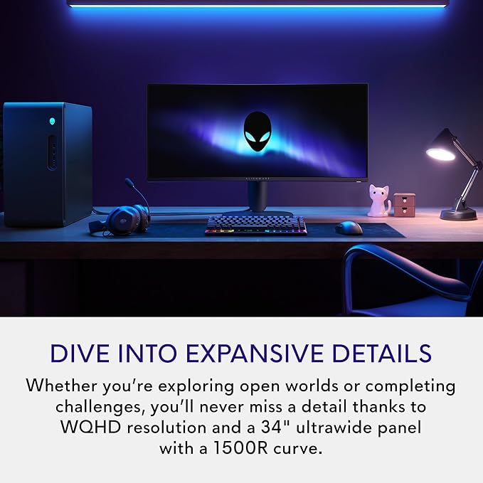 Alienware 34 Curved Gaming Monitor – AW3425DWM - 34-inch WQHD 180Hz 1ms Display 1500R AMD FreeSync Premium VESA AdaptiveSync.