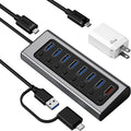 BENFEI 7-Port USB 3.0 Data Hub with BC 1.2 Charging Port 45W GaN Super Fast Charger Dual Type C