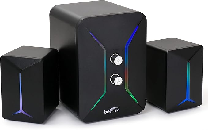 beFree Sound Computer Gaming 2.1 Speaker System with Color LED Lights Black