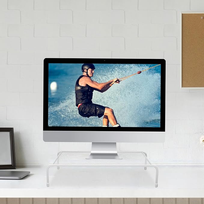 Ergonomic Iron Monitor Stand Riser for Desk with Computer Storage Lightweight Desktop Display Rack with Height Lifting Function Portable Multi-use Monitor Riser Shelf for Office