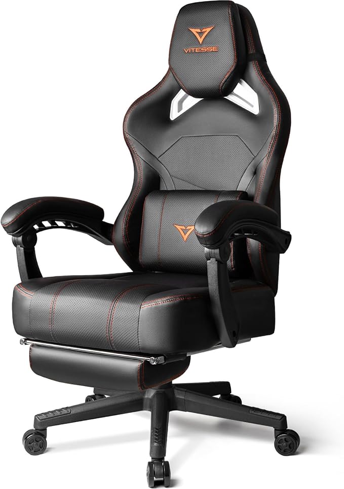 VITESSE Big and Tall Gaming Chair with FootrestErgonomic Video Gaming Chair with Oversized Headrest and Lumbar Support for Adults 400lb Weight CapacityComputer Chair for Office or Gaming (Orange)