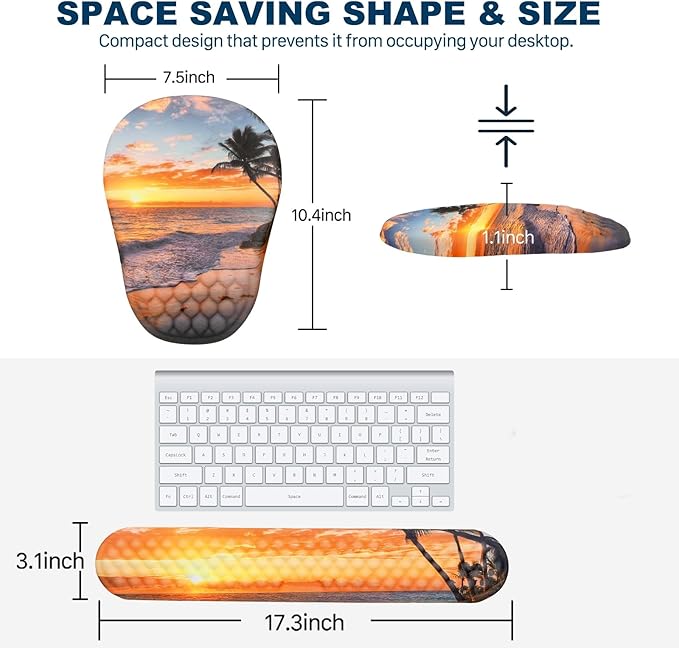 Ergonomic Mouse Pad and Keyboard Wrist Rest with Massage Design Space-Saving Mouse Pad Wrist Support Memory Foam Wrist Rest with Non-Slip PU Base for Computer Desk Beach
