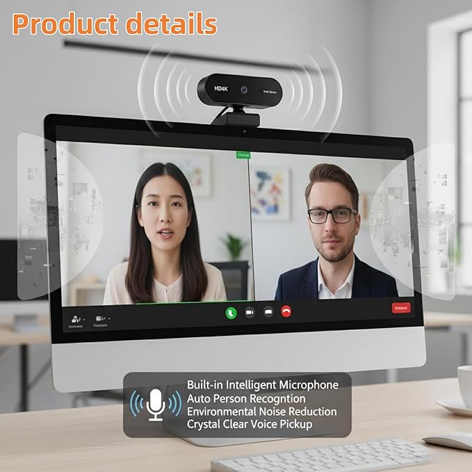Genérico 4K Webcam for Laptop Automatic Camera with Microphone USB and Playback for Streaming/Video Calling 90° Field of View