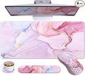 Pink Desk Mat Large Mouse Pad with Wrist Rest Ergonomic Keyboard Wrist Support Carpal Tunnel Mousepad XXL Cushion with Coaster Set Computer Keyboard Mat Pink Marble