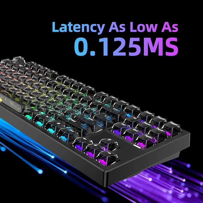 FE87 V2 Wired Mechanical Keyboard Dual 8KHZ Polling Rate Support SODC/Latency As 0.125MS/ARGBHot Swappable Gasket Sturcture Gaming Keyboard (Black/Hyacinth Switch)