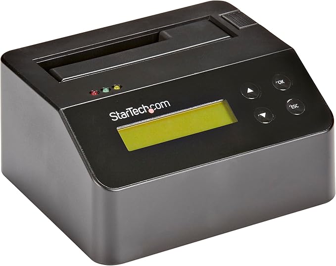 StarTech.com Single Bay SSD/HDD Hard Drive Eraser 2.5/3.5 SATA Hostless Standalone Secure Erase Disk Sanitizer Hardware Wiper Erasing Tool 9 Modes Printer Port NIST/DOD LCD TAA (SDOCK1EU3P)