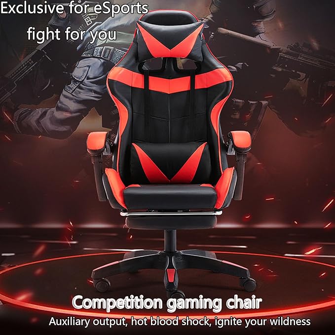 JSWHYBD Gaming Seat with Footrest E-Sports Chair Internet Cafe Competition Chair Home Computer Office Chair 135° Recline Slide Rail Armrest Suitable for Hotel Internet Cafe Live Streaming Games