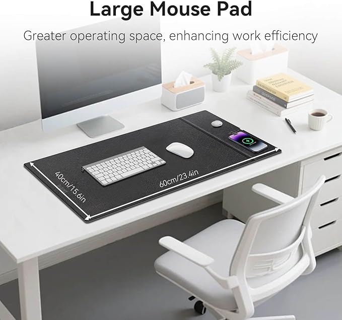 Wireless Charging Mouse Pad 15W Fast Charge Magnetic Charger Desk Pad Large Office Desk Mat (23.4x15.6) with Ultra-Smooth Surface Christmas Black Computer Mousepad for MacBook PC Laptop