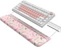 2 in 1 Keyboard Stand for Desktop Floral Wrist Support for Keyboards Anti-Fatigue Memory Foam Wrist Rest for Computer 3-Angle Adjustable Keyboard Riser for Office Home (Pink Bow)
