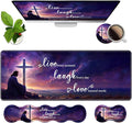 4 in 1 Ergonomic Memory Foam Mouse Pad Wrist Rest Set Large Gaming Desk Pad + Keyboard Wrist Rest + Mouse Wrist Cushion + Coaster for Home Office Study Gaming Christian Cross Quote Live Laugh Love