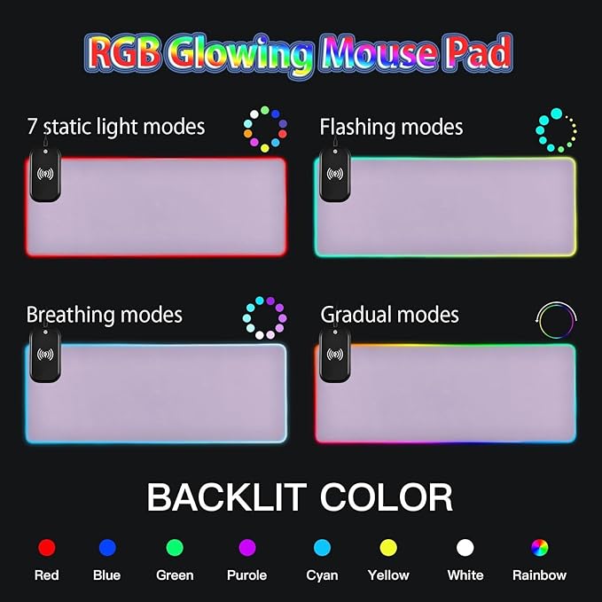 Light Purple Mouse Pad Gaming Mousepad Non Slip Desk Mat Wireless Charging RGB Computer Mouse Pads Keyboard Pad Mats for Office Home Desktop 35.4 x 15.7 in