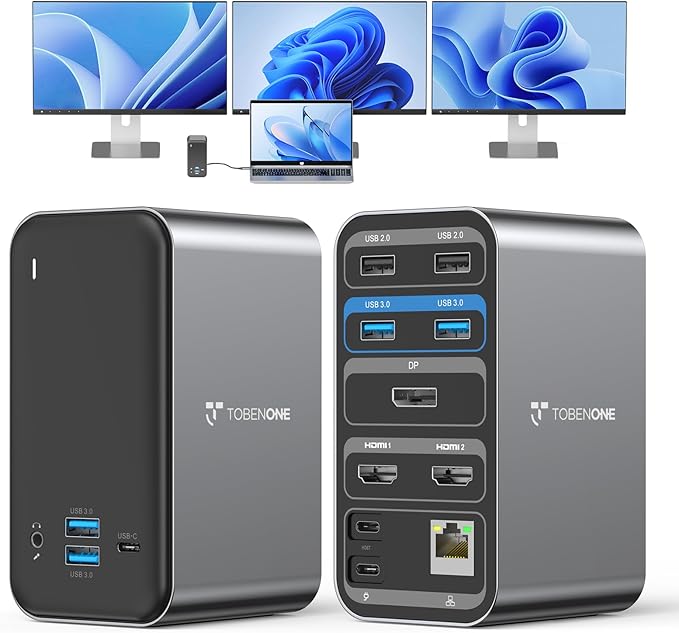 TobenONE Laptop Docking Station with 2 HDMI/DP Docking Station Dual Monitor with Power Supply 100W 7 USB-C/A PortsEthernetCompatible for Thunderbolt 4/3 Windows/Dell/HP/Lenovo