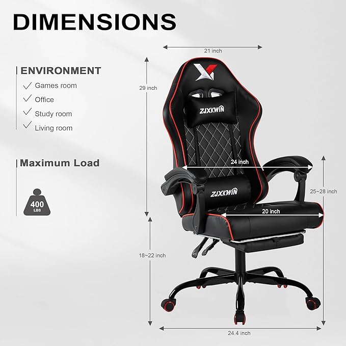Vedio Gaming Chair with Footrest Lumbar Support for Home Office High Back Recliner Height Adjustable Ergonomic Comfy Leather Computer Desk ChairRed