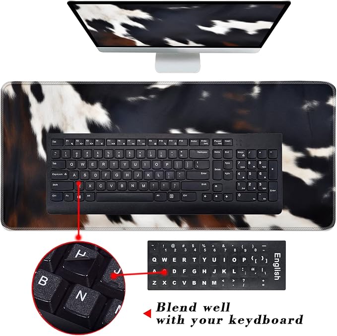 Keyboard Wrist Rest and Mouse Pad with Wrist Support Set Ergonomic CoasterMemory FoamEasy Typing Pain ReliefLarge XL Desk Mat 31.5x 11.8Cute Cowhide Brown Black Cow