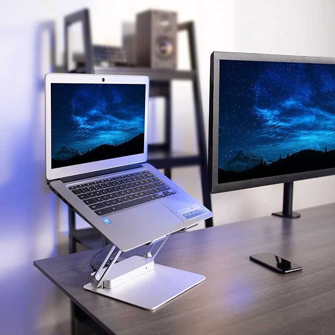 VIVO Universal 11 x 9 inch Height Adjustable Ergonomic Laptop Riser Docking Station with USB-C USB-A HDMI 4K60 DP 4K60 PD RJ45 Tabletop Desk Stand Power Hub Silver STAND-V000LD