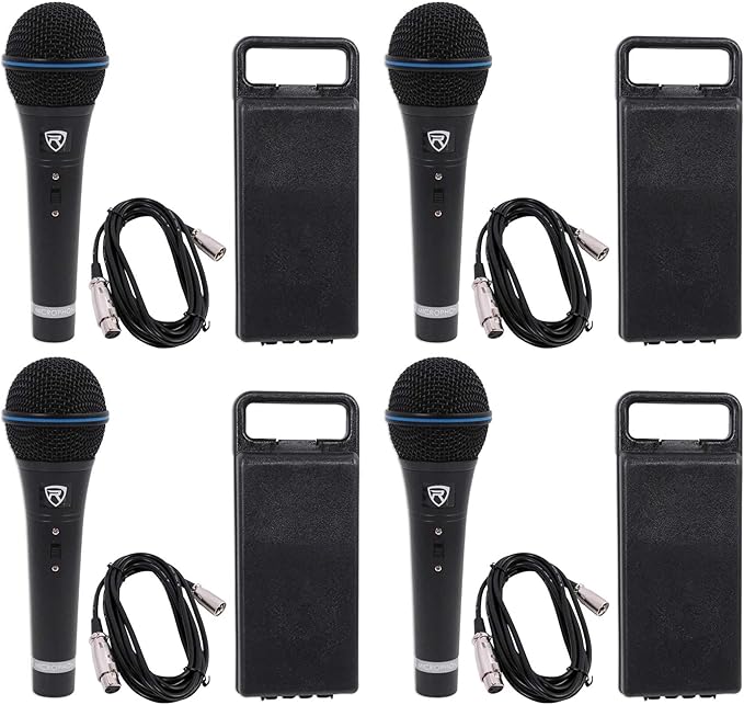 Rockville RMM-XLR Super Cardioid Dynamic Microphone 600 Ohm Metal Body On/Off Switch 10ft XLR Cable Black Finish for Live Performances and Vocals 4-Piece