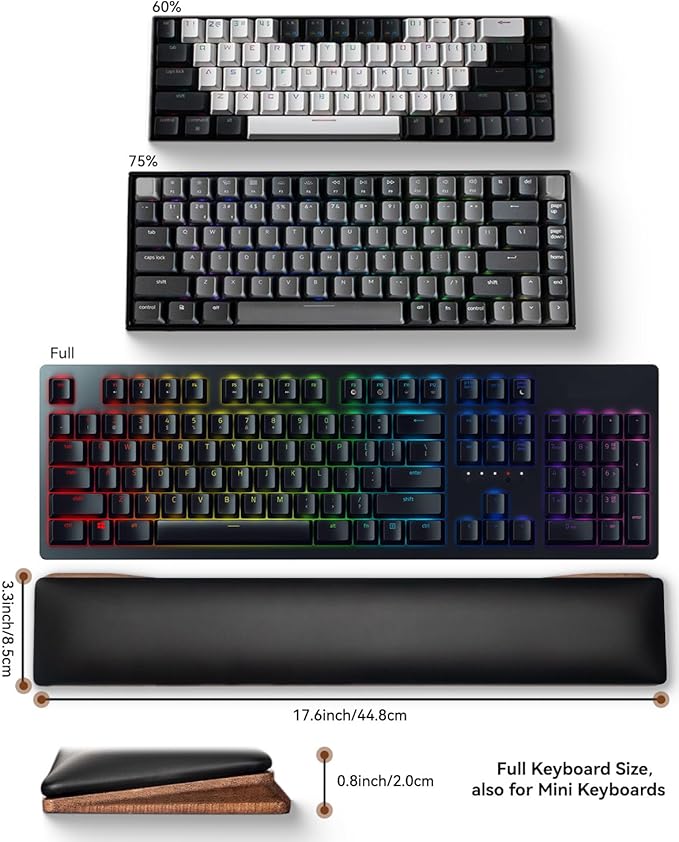 ASFSKY Keyboard Wrist Rest Ergonomic Memory Foam Wrist Pad with PU Leather &amp Wooden Base Non-Slip and Easy-to-Clean Design Wrist Support for Mechanical Keyboard Gaming &amp Office Use (Black)