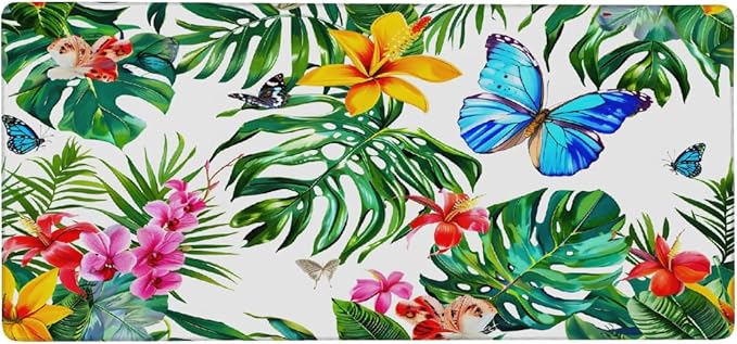 Tropical Palm Butterfly Large Mouse Pad Gaming Mousepad Desk Mat for Desktop Computer Keyboard Waterproof Mouse Mat Desk Pad with Non-Slip Base for Game School Office Home 35.4 x 15.7