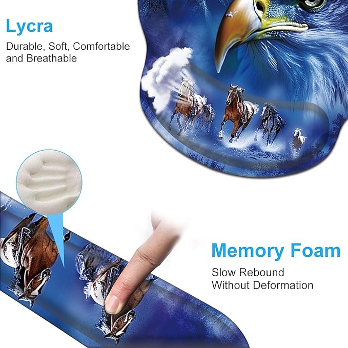 Keyboard Wrist Rest and Mouse Pad Wrist Support Set with CoastersErgonomic Gaming Mousepad for Home Office Working Studying Easy Typing &amp Pain ReliefEagle and Horse