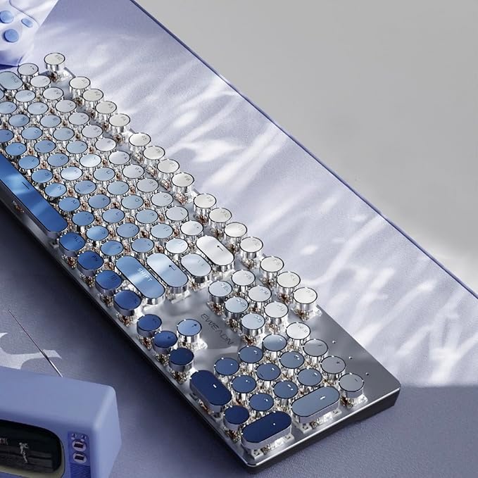EWEADN Typewriter Keyboard Wireless Mechanical Keyboard 104 Keys Gradient Color Typewriter Keyboards with White Backlit Anti-Ghosting Blue Switch Bluetooth/2.4GHz/Wired Keyboards-Blue