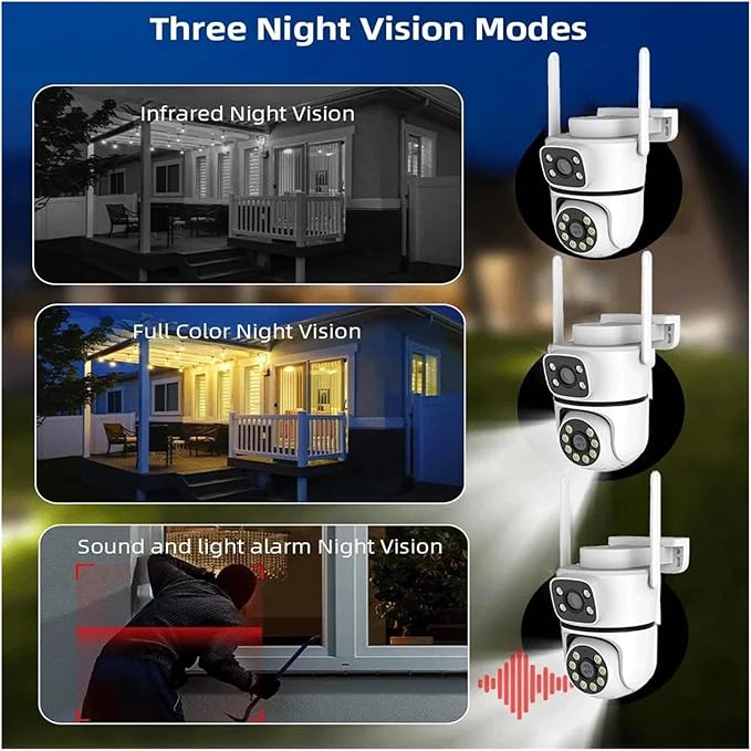10MP Dual-Lens 5G WiFi Camera PTZ Outdoor 4K HD Dual Screen Home Security-Protection Camera Color Night Vision Surveillance(AU Plug8MP with 32G Card)