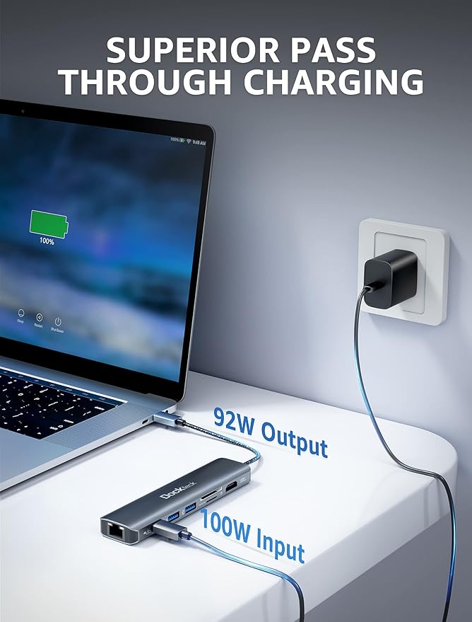 dockteck 7-in-1 USB C Hub with 4K 60Hz HDMI 1Gbps Ethernet 100W Power Delivery SD/TF Card Slots USB 3.0 Data Ports for MacBook iPad Pro XPS