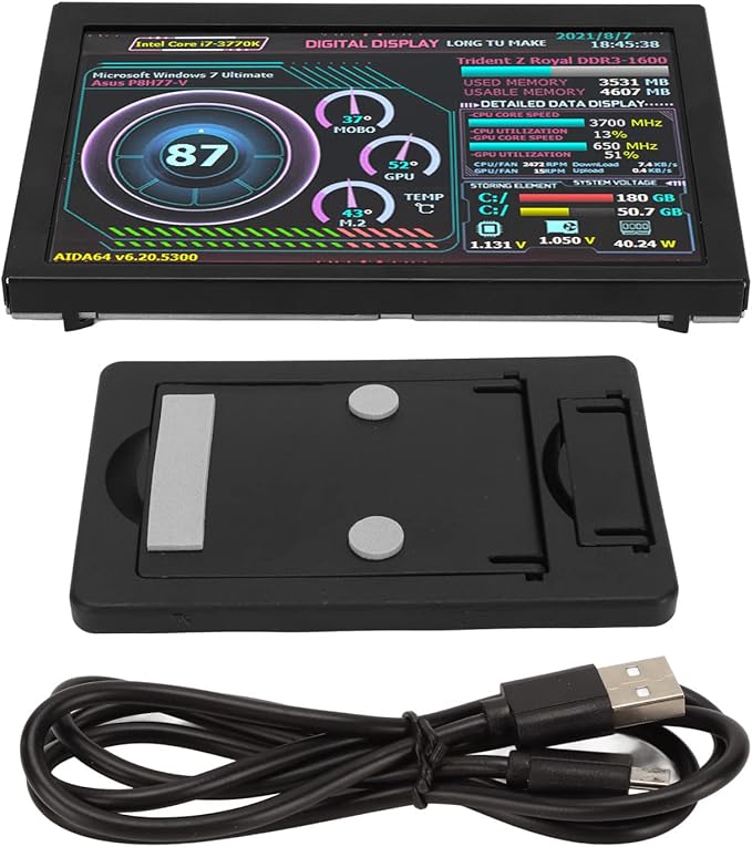 5 Inch Computer Temp Monitor for aida64 PC CPU Monitor CPU Hardware Temperature Monitor External Expansion Display for PC ARGB Computer Case Secondary Screen